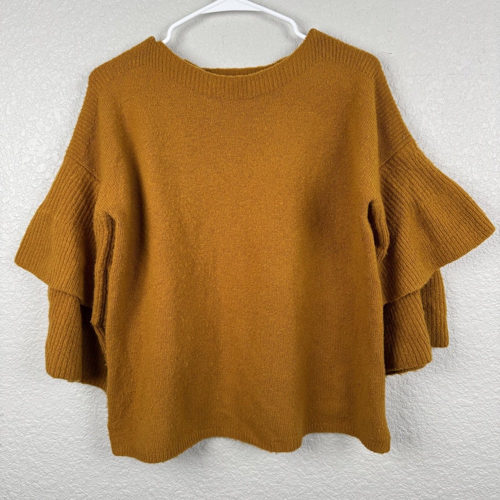Madewell Sweater Womens Small Mustard Yellow Tiered Bell Sleeve Pullover Knit